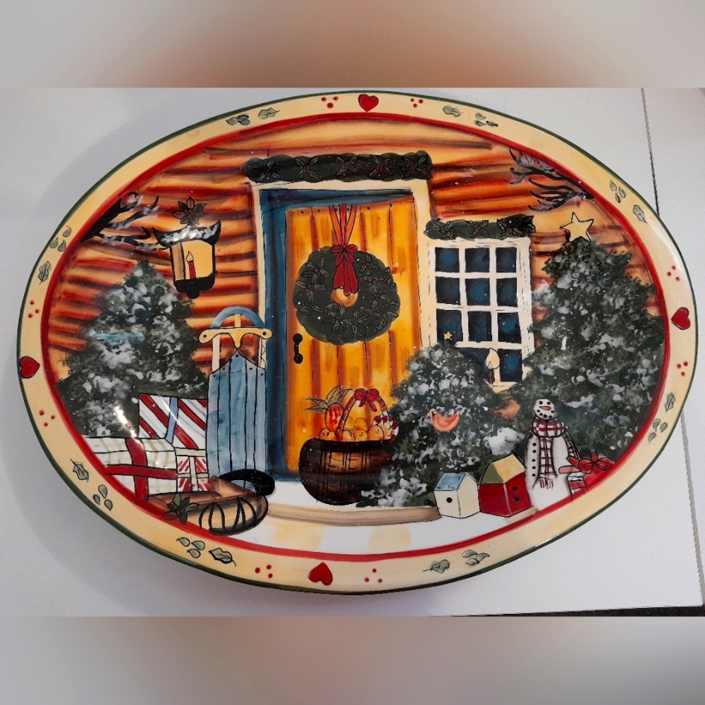 Nantucket Home for Holiday Snowman Christmas Oval Plate